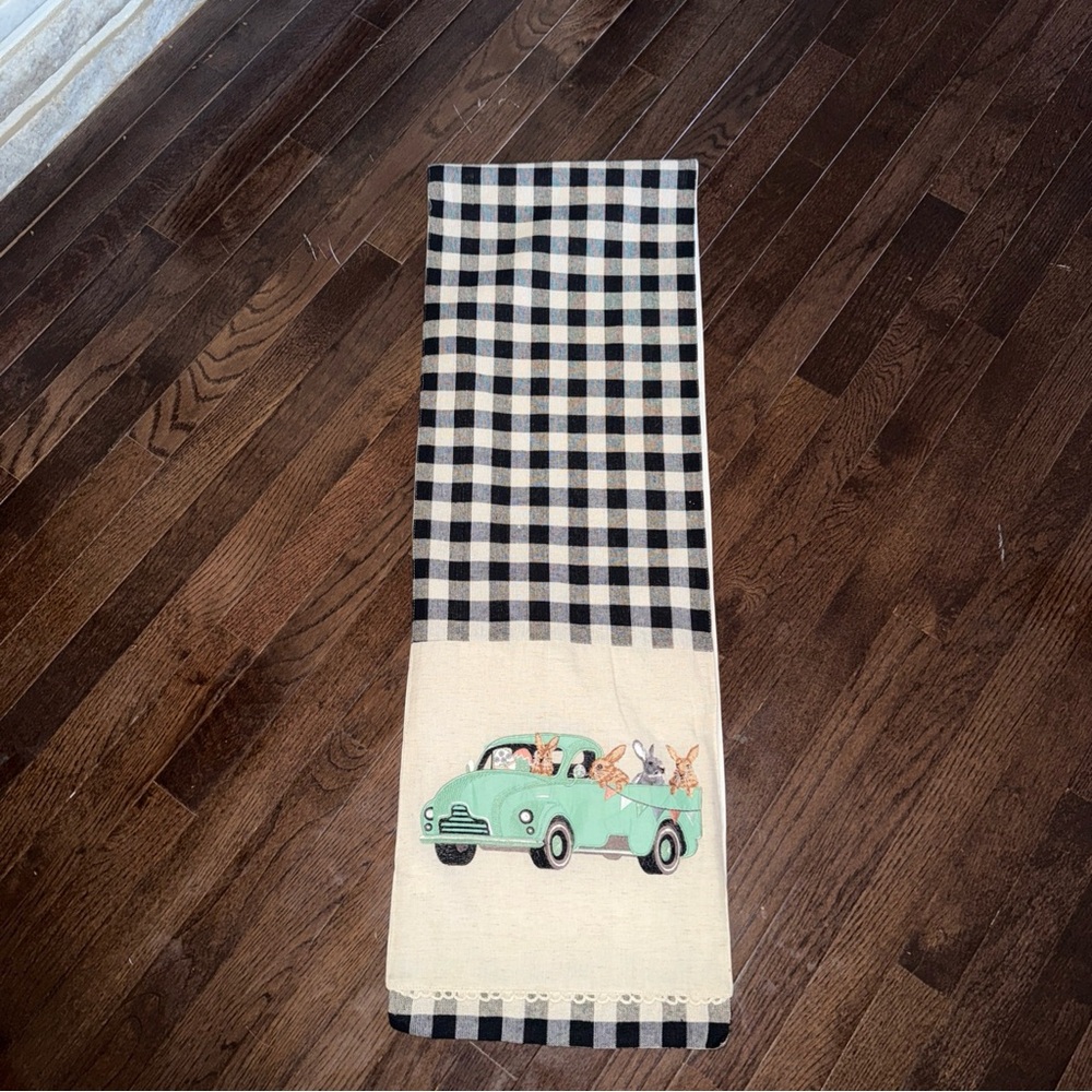 Pier 1 Easter Runnner with bunny and farmhouse design checkered